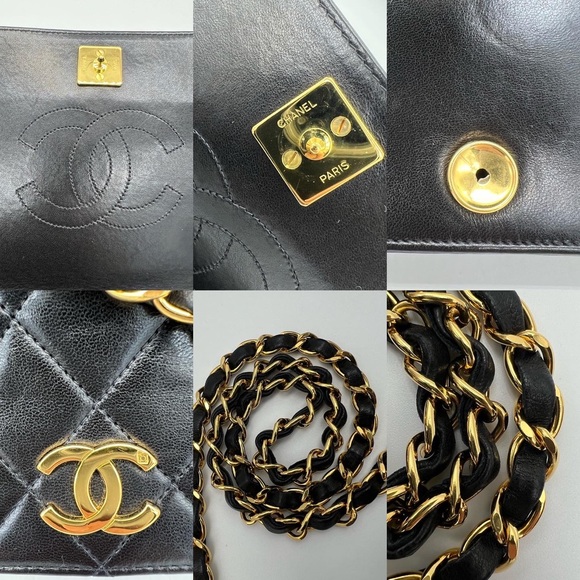 ❌SOLD❌ Authentic Chanel Vintage black Lambskin full flap chain shoulder bag (A) - Picture 8 of 16